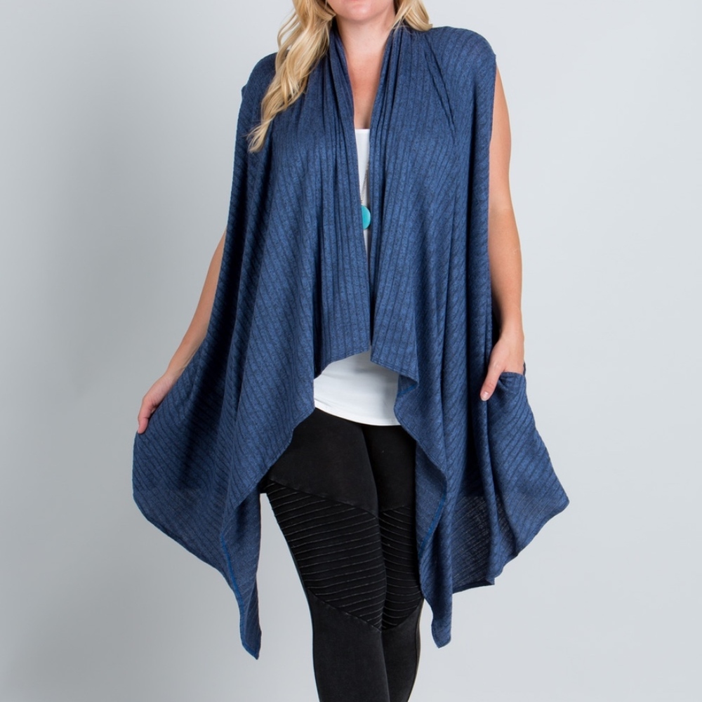 Open Front Vest Denim Blue